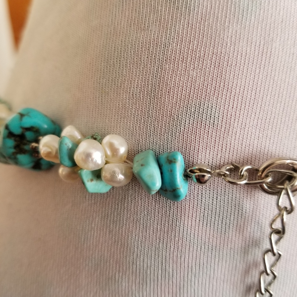 Necklace Southwestern Chunky real pearls and blue stone western style - Picture 15 of 17